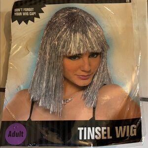 Silver Tinsel Wig for Adults